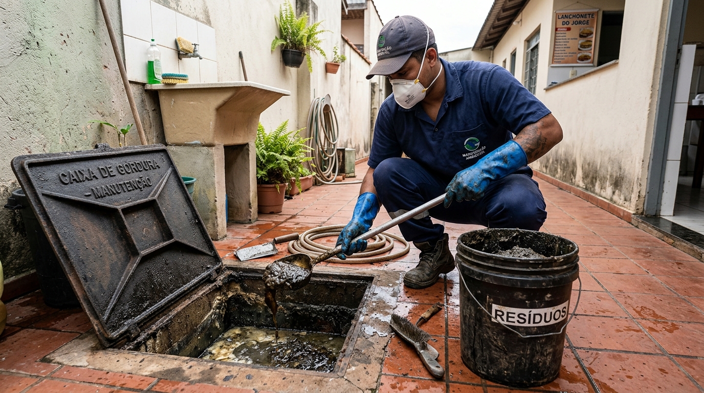 Remoção de resíduos da caixa de gordura em Franca‑SP